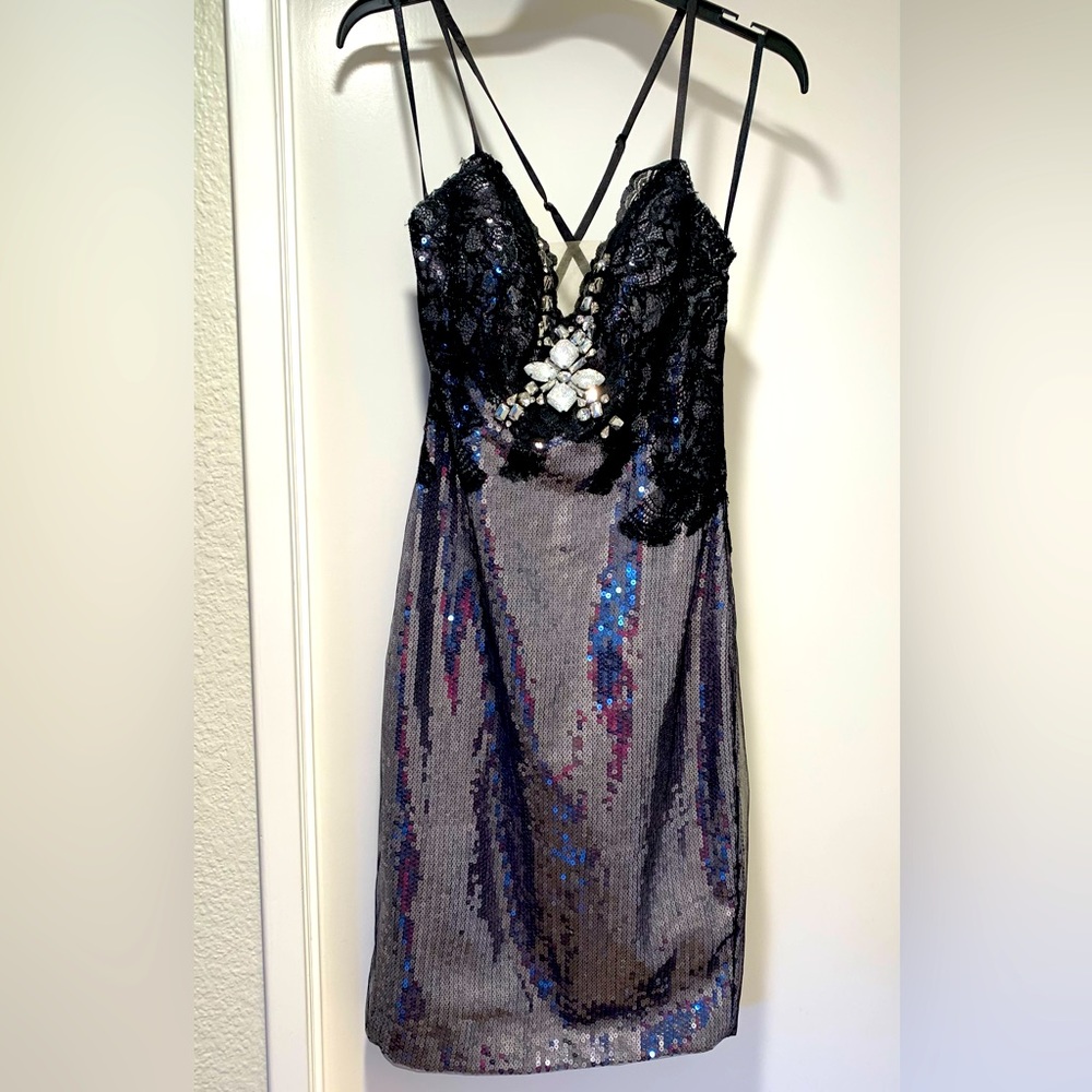 Alberto Makali party evening mini sequin dress with crystals